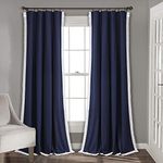 Lush Decor Rosalie Light Filtering Window Curtain Panel Set- Pair- Vintage Farmhouse & French Country Style Curtains - Timeless Dreamy Drape - Romantic Lace Trim - 54" W x 108" L, Navy