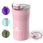 Santeco Travel Coffee Mug 12 oz Insulated Coffee Cups with Flip Lid, Stainless Steel Coffee Mugs Spill Proof, Double Wall Vacuum Tumbler, Reusable to Go Mug for Hot/Ice Coffee Tea - Pink