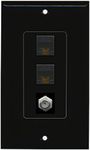 RiteAV Decorative 1 Gang Wall Plate (Black/Black) 3 Port - 2 x Cat6, 1 x Coax