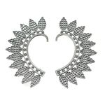 Crescent Leaf Ear Cuff Earrings - Clip-on Ear Jacket, Butterfly Ear Climbers, Oxidised Ear Cuffs for Non-Pierced Ears for Women and Girls (Style A)