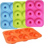 Newk Silicone Doughnut Pan, 6 Cavity Non-Stick Silicone Doughnut Mold for Doughnuts, Bagels - Set of 4, Blue+ Light Green+ Rose Red+ Orange