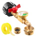 QCC1 Propane Refill Elbow Adapter with Propane Tank Gauge, 90 Degrees Propane Refill Adapter with ON-Off Control Valve, for Camping Grill 1LB Bottle Tank 20-40LBS Cylinder