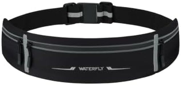WATERFLY Running Belt Fanny Pack: Slim Waist Bag with 3 Zipper Pockets, Reflective Runner Phone Holder for Men Women - Fitness Gym Belt Adjustable Fit for Exercise Marathon Jogging Black