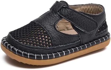 DADAWEN Boy's Girl's Leather Closed Toe Summer Athletic Sandals Baby Toddler Lightweight Non-Slip Soft Sole Outdoor Walking Shoes Black US Size 4 Toddler