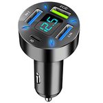 4 Port Car Charger Adapter 50W QC3.0 & PD Car Cigarette Lighter Outlet with LED Voltmeter Phone Charger for iPhone, Android, Samsung, iPad Pro