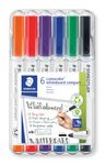 STAEDTLER 341 WP6 Lumocolor Compact Whiteboard Marker, 1-2mm Line Width - 6 Assorted Colours (Pack of 6 Pens)