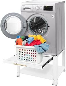 Royxen Washer and Dryer Pedestals Heavy Duty Metal Laundry Pedestal 29", Washer Dryer Pedestal Extra Big Screws for Anti-Vibration, Basket Shelf, 800lbs Capacity, White