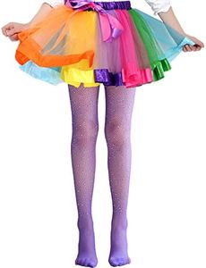 VINICUNCA Girls High Waist Fishnet Tights Dance Tights for Girls Socks Seamless Rhinestone Fishnet Stockings, Purple, 1-6 Years