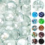 onlyfire Flat Fire Glass Beads for Propane Fire Pit, 1/2 Inch Reflective Firepit Glass Rocks 10 Pounds Flat Marbles for Gas Fireplace and Fire Pit Table, Crystal Ice