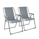 Harbour Housewares Folding Beach Deck Chair - Grey - Pack of 2 - Metal Outdoor Patio Seat for Picnic, Garden, Camping