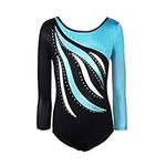 MORESAVE Gymnastics Leotards for Girls Long Sleeve Sparkle Leotards Shiny Embroidery Leotard Athletic Ballet Dance Bodysuit Clothes One Piece Practice Unitards Jumpsuit(Blue, 4-5 Years)