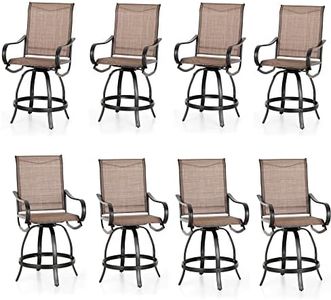 MFSTUDIO Outdoor Bar Stool, Patio Counter Height Sling Fabric Bar Chairs Set of 8, All-Weather Resistant, Brown…