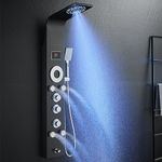 ROVOGO Shower Panel Tower System with Rainfall Mist Shower, Massage Jets, Handheld and Tub Spout, Led Lights and Temperature Display No Battery Needed, Unibody Shower Column Stainless Steel Black