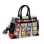 The Bradford Exchange Disney Friends 'Photo Booth Fun' Handbag – A licensed Disney pebbled faux leather handbag with colourful photo booth-style Disney character artwork.