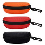 molshine 3 Pieces Portable Sunglasses Case, Zipper Eyewear Eyeglasses Case with Hook for Women Men Travel Sports (Black&Red&Orange)