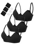 HOFISH Women's Maternity Nursing Bra Wirefree Push Up Bras 3PACK Black S