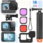 OctinPris Accessories Kit for Gopro Hero 12 11 10 9 Waterproof Housing Case Underwater Float Handle Silicone Sleeve Lens Cap Tempered Glass Screen Protectors Dive Filters Anti-Fog Inserts Bundle Set