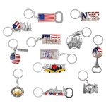 12 Pack NYC Silver Souvenir Collection New York Metal Keychain Ring Bundle Bulk Includes 3pc Bottle Opener, Empire State, Freedom Tower, Statue Of Liberty USA Flag,NY Cab, Apple, And More.… (silver),