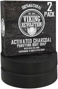 Viking Revolution Skin Cleaning Agent Activated Charcoal Soap for Men w/Dead Sea Mud, Body and Face, Cleanser,Cleansing Blackheads - Peppermint & Eucalyptus Scent 0.7 Fl Oz (Pack of 2)