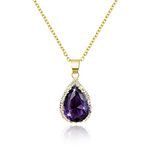 Linawe Amethyst Crystal Chain Necklace for Women Trendy, Purple Imitation Diamond Cubic Zirconia Rhinestone Birthstone Pendant Necklace, Moonstone Moissanite Boho Jewellery Set