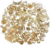 BEZANU Vintage Pendant Charms, 100 PCS Mixed Metal Pendants for Jewelry Making, Necklace, Bracelet, Crafting Making (Bulk, Glod）