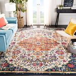 SAFAVIEH Madison Collection 8' x 10' Ivory/Orange MAD447A Boho Chic Medallion Distressed Non-Shedding Living Room Bedroom Dining Home Office Area Rug