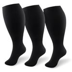 TRIITECH 3 Pair Plus Size Compression Socks for Women and Men,20-30mmHg Wide Calf Knee High Compression Stockings for Circulation