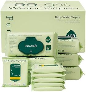 PurComfy Baby Wipes Unscented, 6 Flip-Top Packs + 6 Travel Pack 99.9% Water Wipes with Plant Based, Hypoallergenic for Sensitive Newborn Skin, Total 408 Count Wet Wipes