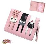 SwirlColor Girls Purses for Teenagers, Cute Cat Portable Small Purses for Women PU Leather Purse for Girls with Zipper Coin Card Stamp Photo Storage