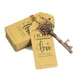 Aokbean 52pcs Rustic Vintage Key Bottle Opener Party Favor Wedding Favor Guest Souvenir Gift Set with Escort Thank You Tag Card and Keychain(Antique Copper)