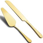 HASTHIP® Cake Cutting Knife Set, Elegant Stainless Steel Cake Knife and Cake Server Set, Cake Cutter and Pie Spatula for Birthday Anniversary Christmas Gift Set of 2, Gold