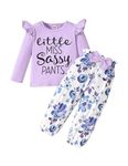 puseky Toddler Baby Girls Clothes 12-18 Months Little Miss Sassy Pants Long Sleeve Ruffle Shirt Top and Floral Pants Outfits Set