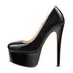 MissHeel Women's Closed Toe Slip-on High Heel Pumps Round Toe Stiletto High Heels Patent Leather Sexy Platform Court Shoes Black Size 12