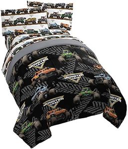 Jay Franco Monster Jam Tracks 5 Piece Full Bed Set - Includes Comforter & Sheet Set - Bedding Features Grave Digger &,Megalodon - Super Soft Fade Resistant Microfiber (Official Monster Jam Product)
