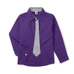 OCHENTA Boys' Long Sleeve Button Down Dress Shirt with Necktie Formal Tops School Uniform Purple Tag 150CM - 8-9 Years