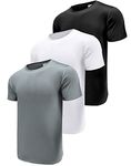 Boyzn Men's 3 Pack Performance Short Sleeve T-Shirts, Dry Fit T Shirts Moisture Wicking Athletic Tees Exercise Short Sleeves Gym Workout Top Black/White/Grey-3P11-S