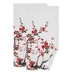 HATESAH 2 Pack Red Cherry Blossom Hand Towels,Microfiber Absorbent Asian Japanese Flower Watercolor Ink Bathroom Towels,Quick Drying Kitchen Towels,Hand Towels for Bathroom,Shower,Guest,Face 14"x28"