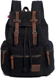 HuaChen Vintage Travel Canvas Leather Backpack for Men,Computers Laptop Backpacks Rucksack,Shoulder Camping Hiking Backpacks School Bag Bookbag for Men Women AUGUR (Black_L)