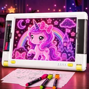 Rechargeable LED Drawing Board, 15 Inch 9-Color Light Modes Neon Art Light Up Writing Tablet Tracing Pad for Kids, Sketching Gift Toy for Teens, 5 Markers, 10 Tracing Sheets