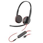 Poly (Plantronics) Blackwire 3225 USB-C Headset, On-Ear w/Noise-canceling mic, Connect to Mobile/Tablet via USB-C/A, Lightweight Metal Headband, Works w/Teams, Zoom and More, Black, 8G0X1AA