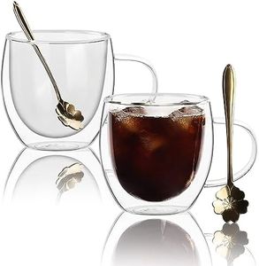 JNSMFC Tazas de café de vidrio de paredes dobles con 2 cucharas,2Pcs 250 ml de tazas de café de vidrio aislados con mango,Tazas de café transparentes para capuchino, espresso, café con leche, té