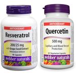 Webber Naturals Resveratrol with Grape Seed Extract Caplet, 200/25mg & Quercetin 500 mg, 60 Capsules, Antioxidant Support, Vegan