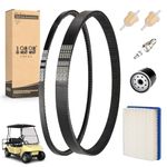 10L0L Golf Cart DS Tune Up Kit W/Clutch Drive Belt & Generator Belt fit 1992-2004 Club Car DS Gas Models with FE290 Kawasaki Motor, Include Air & Oil Fuel Filters Spark Plug,OEM 1025582, 101916701