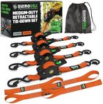 Rhino USA Retractable Ratchet Tie Down Straps (4PK) - 540kg Guaranteed Max Break Strength, Includes (4) Ultimate 2.5 cm x 3m Autoretract Downs with Padded Handles - Orange