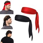 Yizhet Sports Headband, 2 Pcs Head Tie Unisex, Non-Slip Running Head Strap, Fitness Hairband for Men and Women, Soft Head Bands Sweatband for Tennis, Cycling, Yoga (Red & Black)