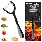 ZEVON® Vegetable Y Peeler Julienne Swivel Slicer with Potato Eye Remover for Peeling Fruits and Vegetables, Stainless Steel Piller for Veggie and Fruits (Black/Grey)