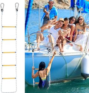 Foldable 5 Step Boat Rope Ladder-400lbs Strength Outdoor Climbing Marine Ladder, Portable Fishing Rope Boarding Ladder with 2 Hooks. Ideal for Inflatable Boats, Fishing Boats, Kayaks, Morboats,Canoes