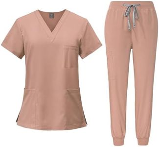 Scrubs for Women Set V-Neck Stretch Fit Scrub Top & Jogger 2025 Pants Multi Pocket Medical Nurse Uniforms Set Pink M
