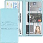 Car Registration and Insurance Card Holder, PU Glove Box Essential Documents Paperwork Driver License Organizer for Car, Wallet Case Auto Vehicle Truck Accessories for Women and Men（Light Blue）