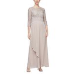 Alex Evenings Women's Long Lace Top Empire Waist Dress, Buff, 10